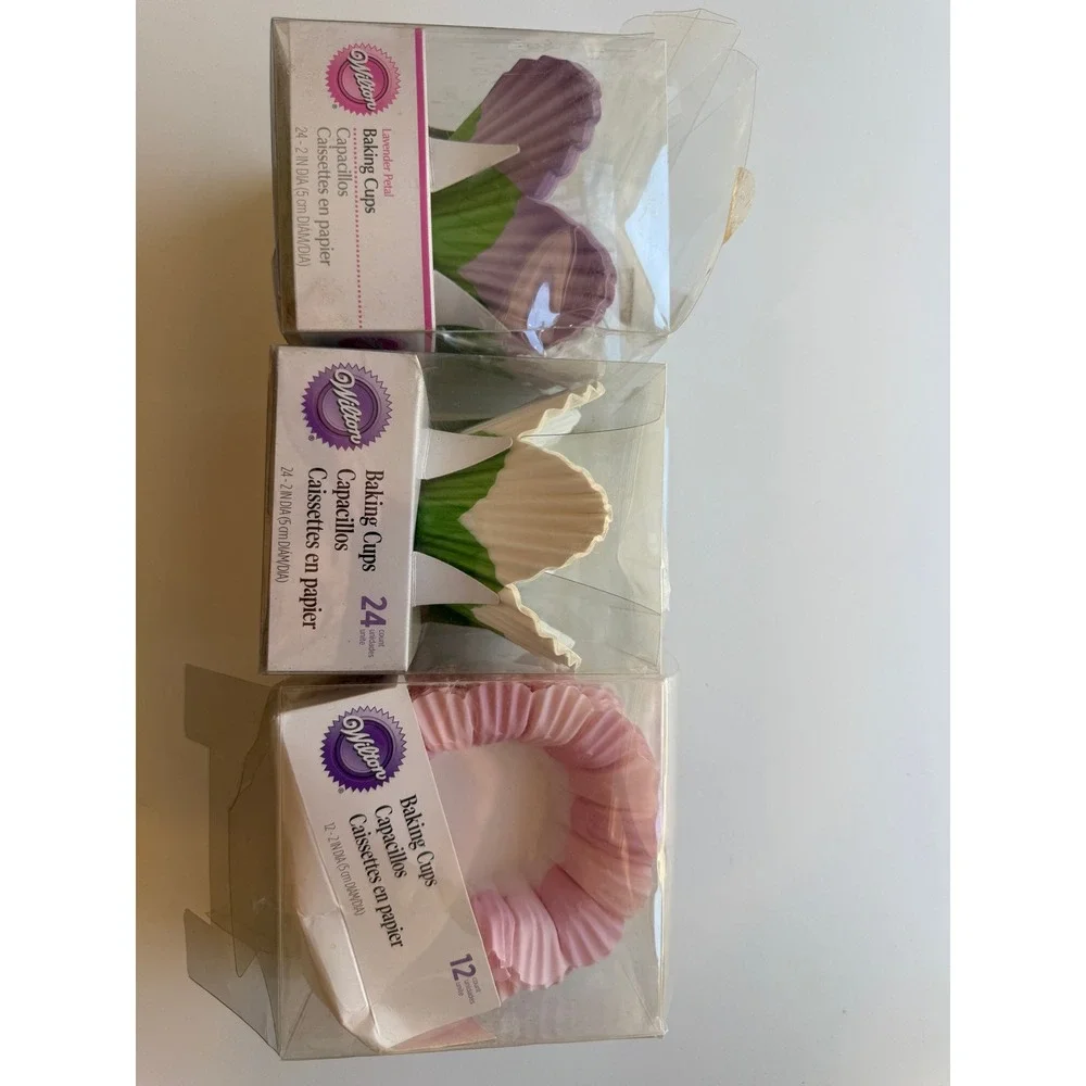 Wilton Baking Cups Lot 60ct Lavender White Petal Pink Ruffle 2in Cupcake Liners